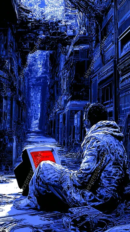 Vintage Blue Scifi Thriller Comic Art