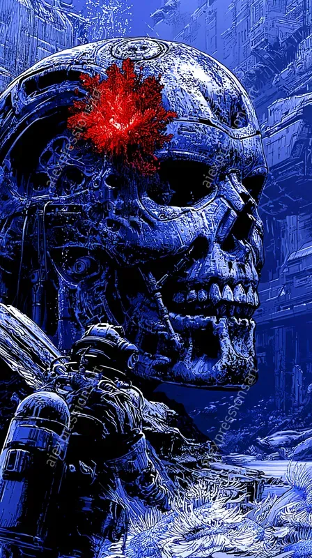 Vintage Blue Scifi Thriller Comic Art