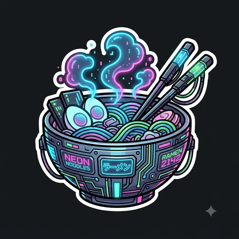Cyberpunk Kawaii Vector Sticker Art