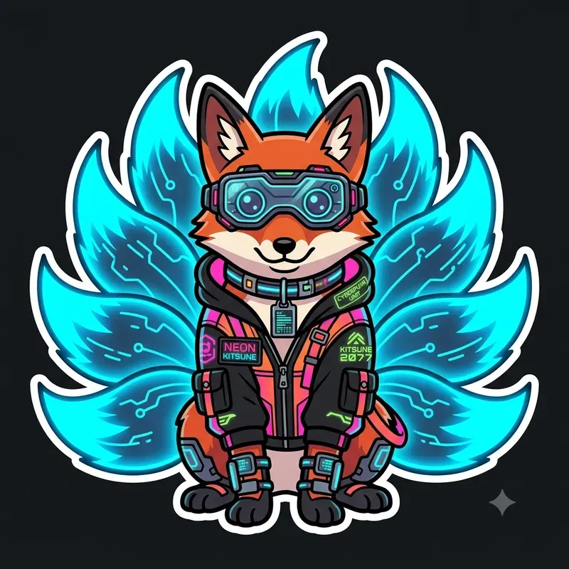 Cyberpunk Kawaii Vector Sticker Art