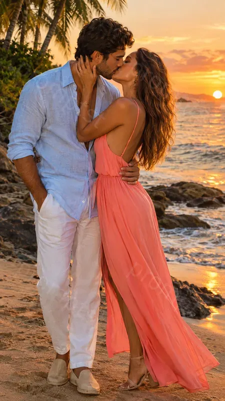 Photo Realistic Romantic Couple Kisses