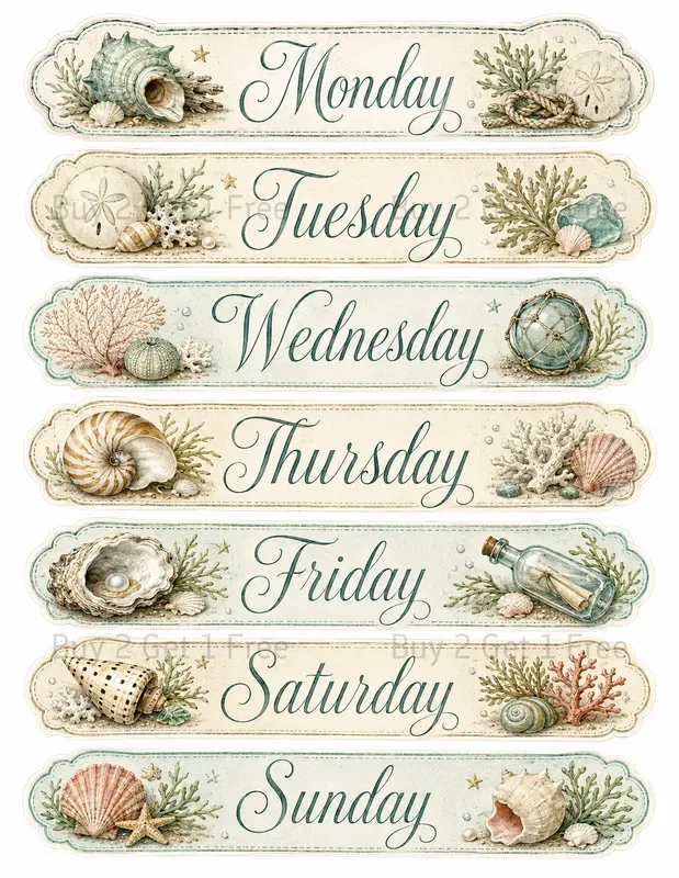Weekday Label Strip Ephemera Sheets