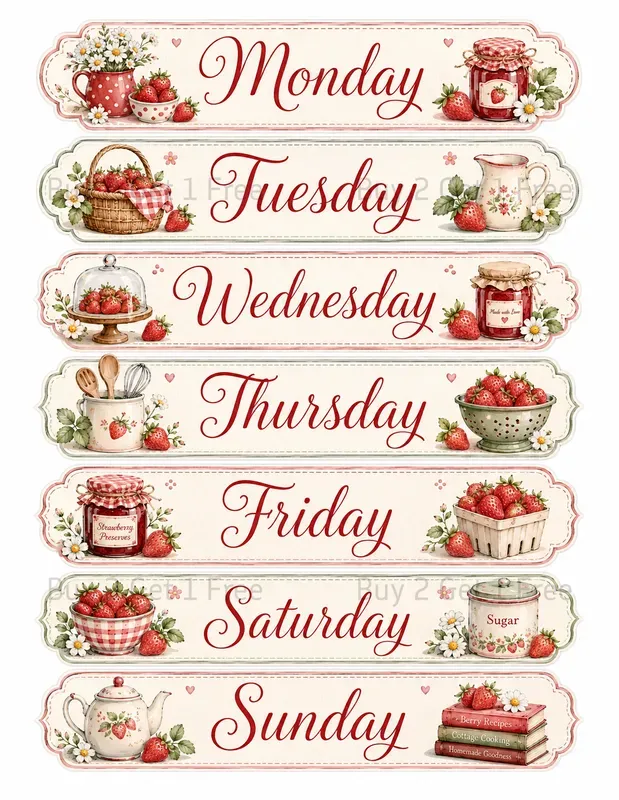 Weekday Label Strip Ephemera Sheets