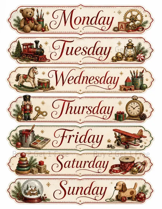 Weekday Label Strip Ephemera Sheets