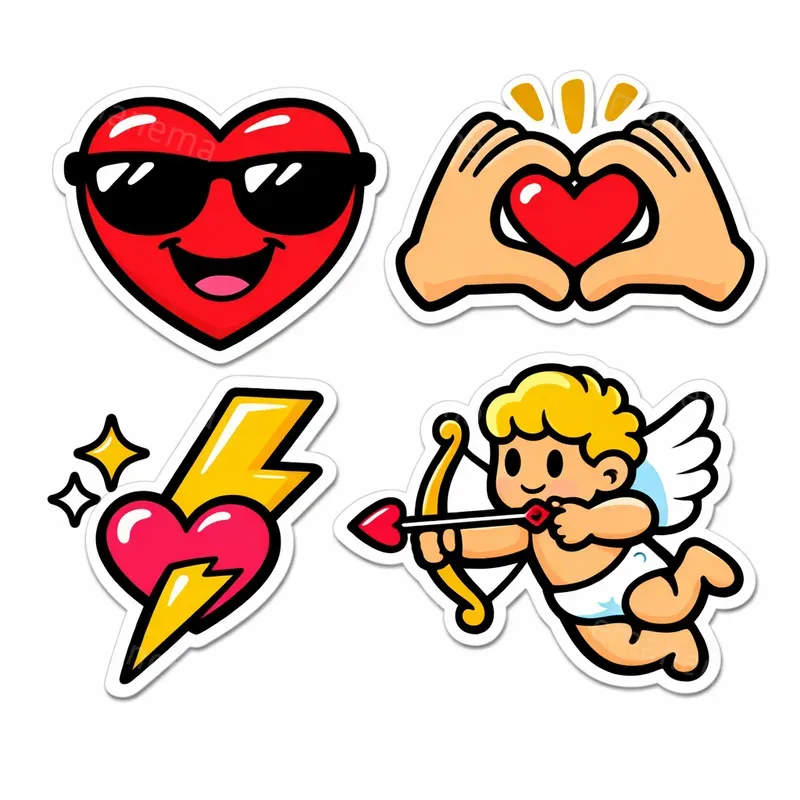 Sticker Style Illustrations For Valentines