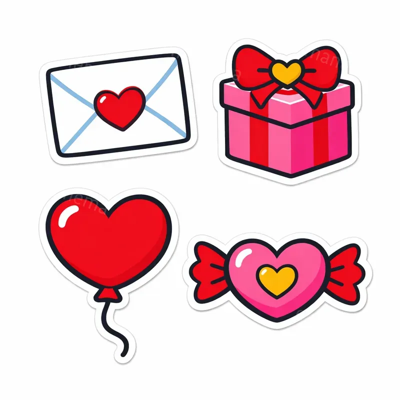 Sticker Style Illustrations For Valentines