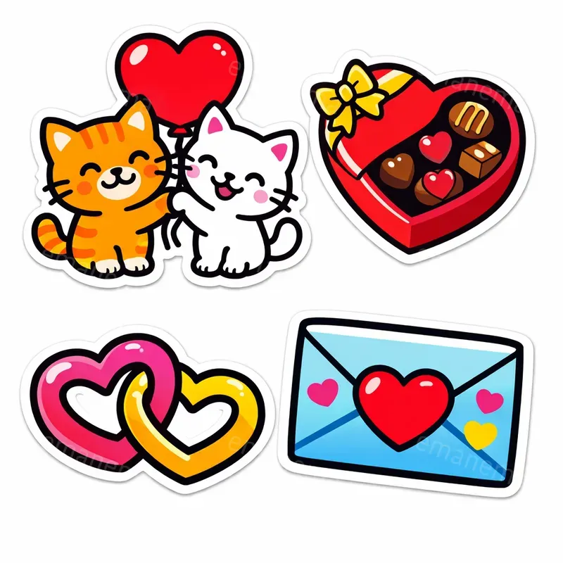 Sticker Style Illustrations For Valentines
