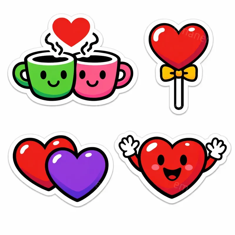 Sticker Style Illustrations For Valentines