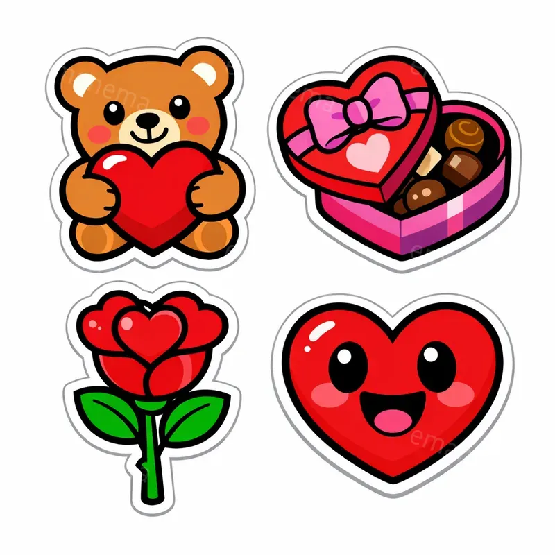 Sticker Style Illustrations For Valentines