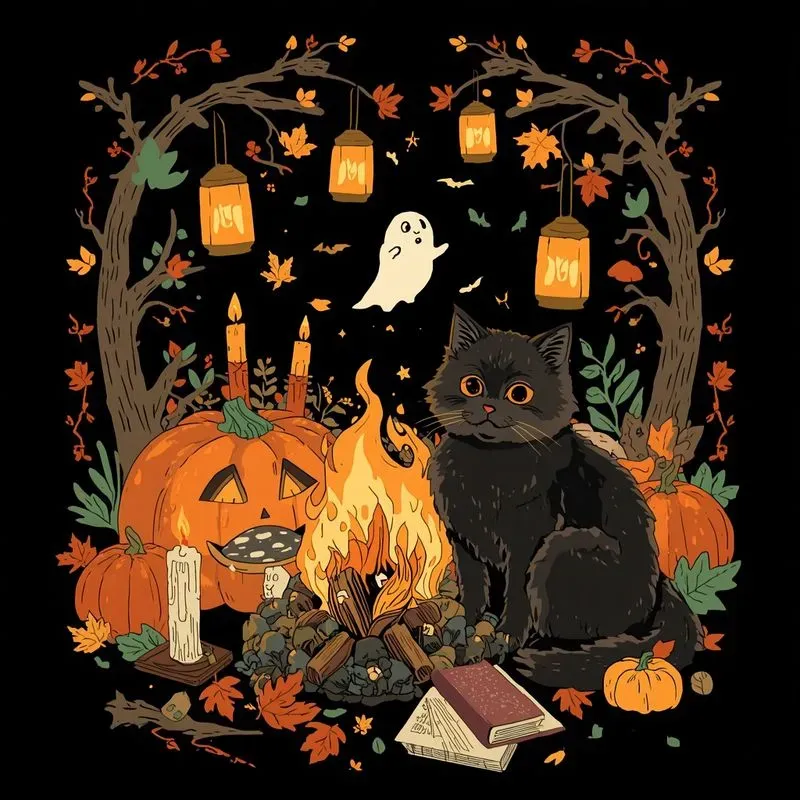 Vintage Halloween Campfire Pets