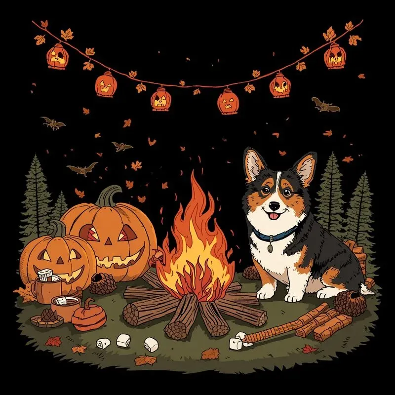 Vintage Halloween Campfire Pets