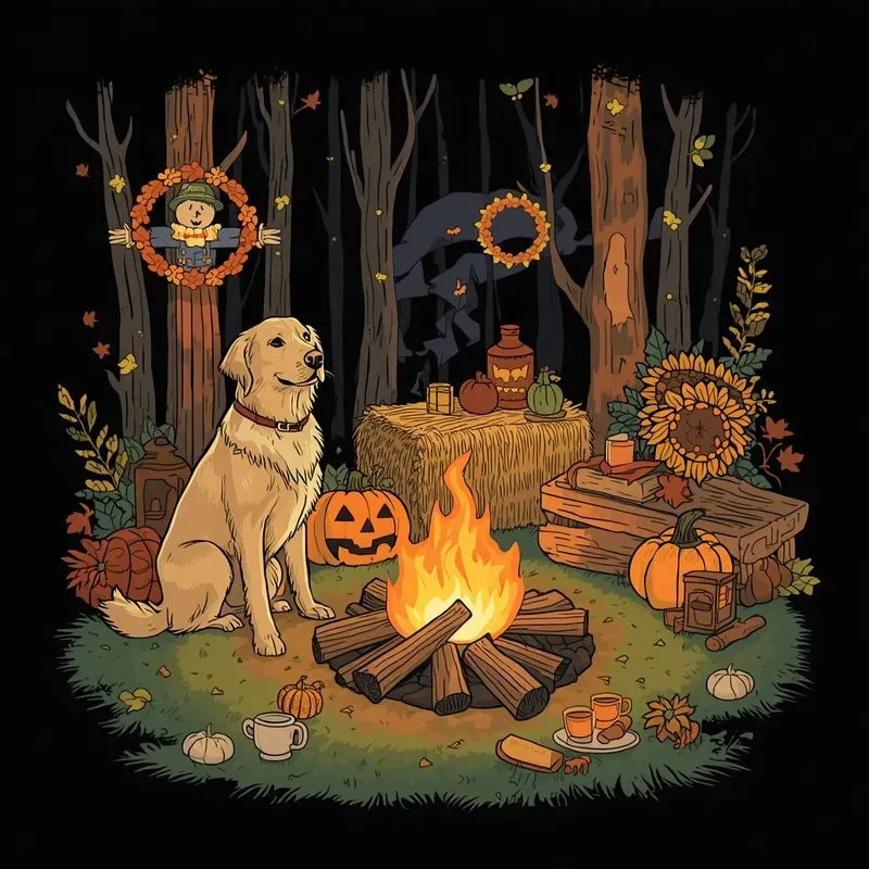 Vintage Halloween Campfire Pets