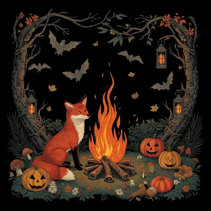 Vintage Halloween Campfire Pets
