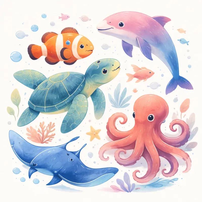 Flat Vector Watercolor Animal Designs