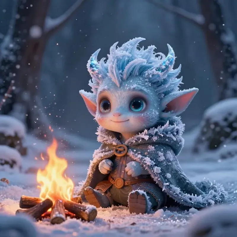 Cute Magical Creatures In Winter Forests