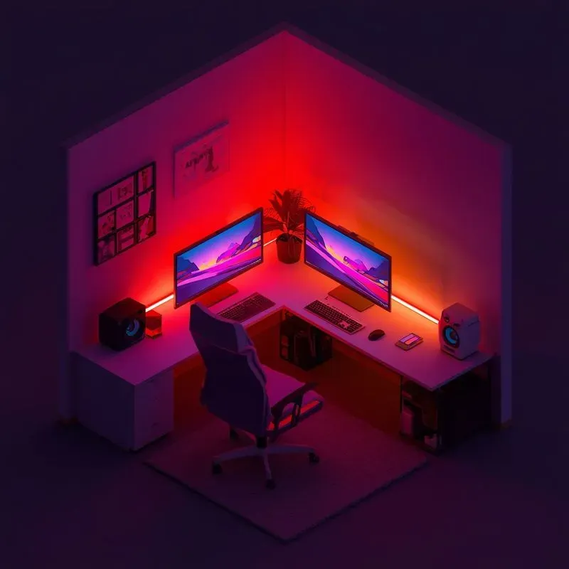 3d Isometric Neon Gaming Rooms