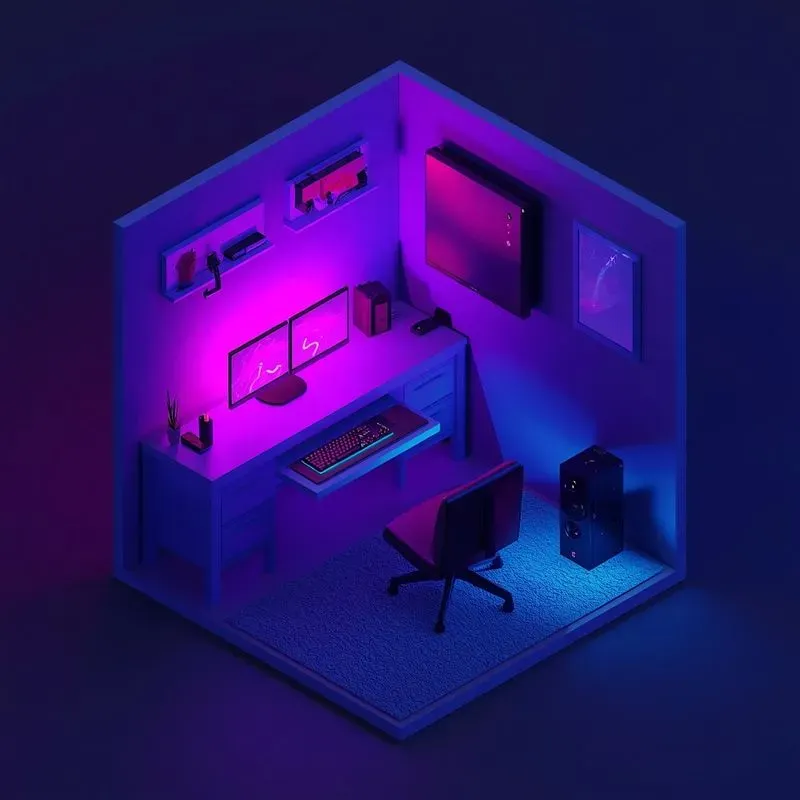 3d Isometric Neon Gaming Rooms