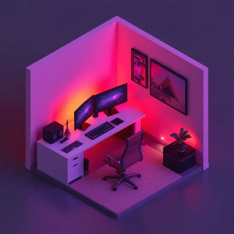 3d Isometric Neon Gaming Rooms