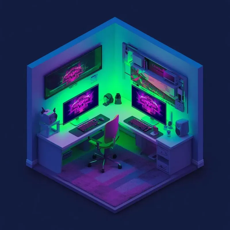 3d Isometric Neon Gaming Rooms
