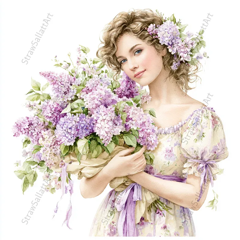 French Cottage Lilac Watercolor Clipart