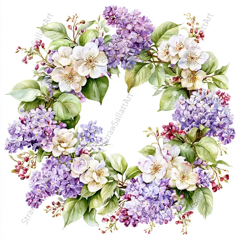 French Cottage Lilac Watercolor Clipart