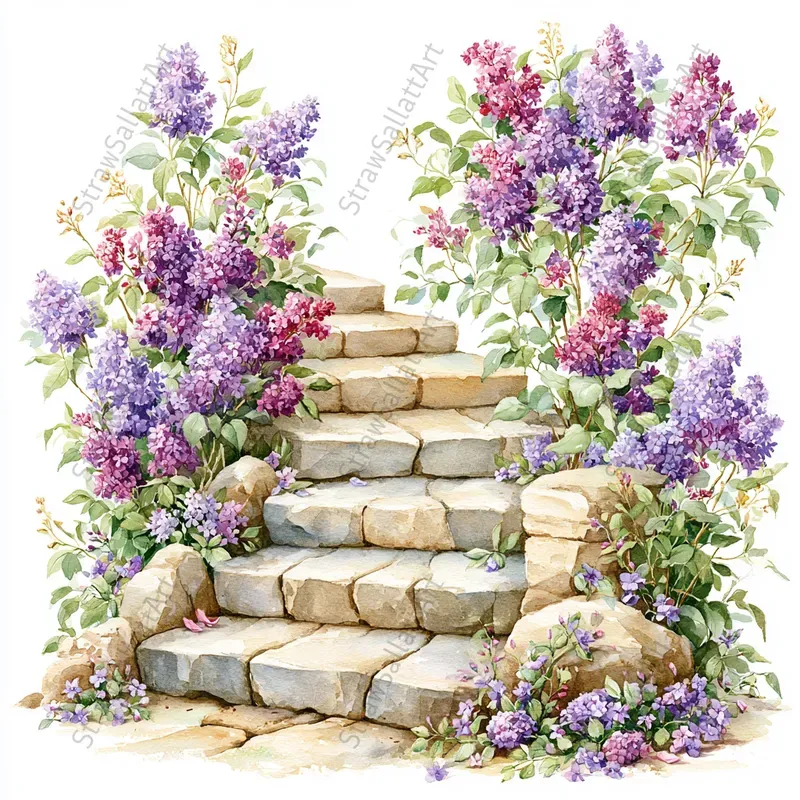 French Cottage Lilac Watercolor Clipart