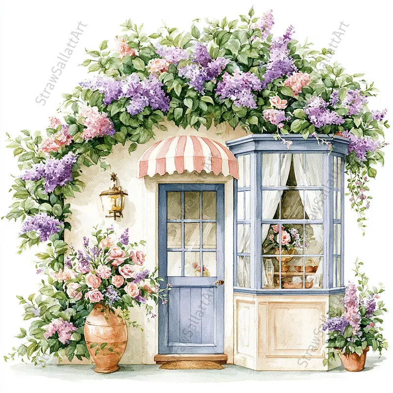 French Cottage Lilac Watercolor Clipart