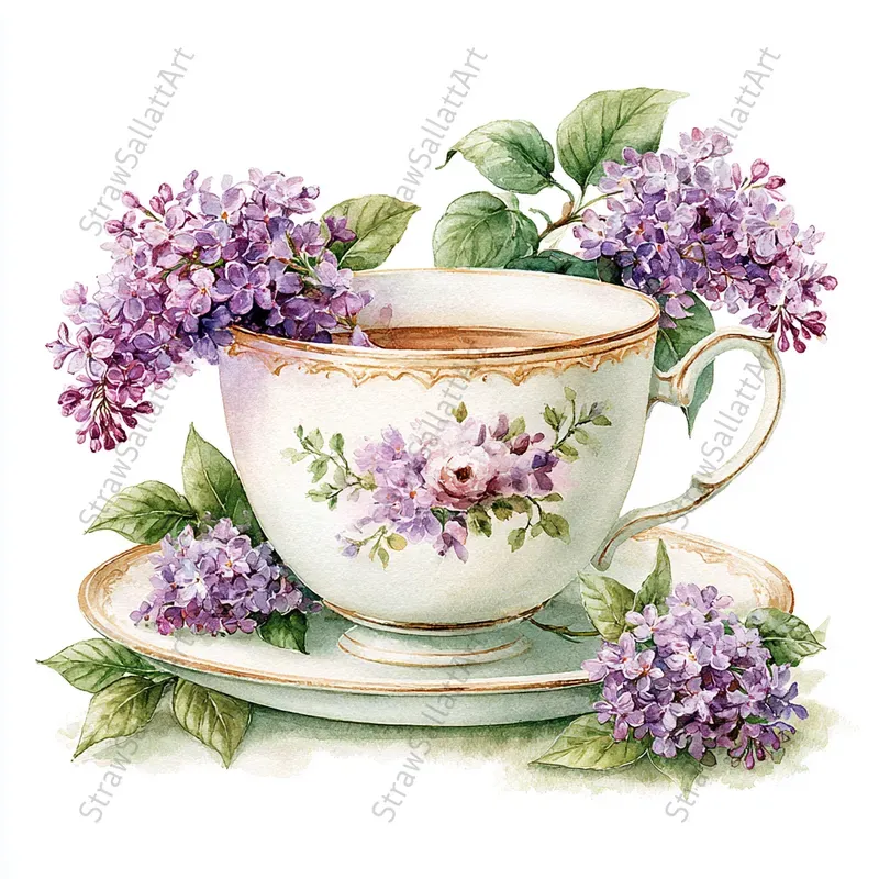 French Cottage Lilac Watercolor Clipart
