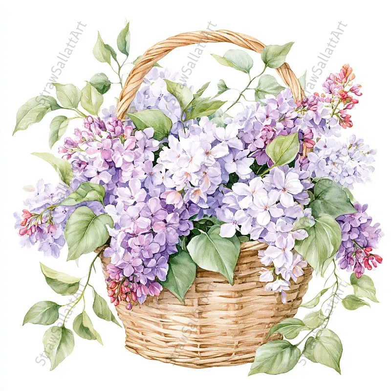French Cottage Lilac Watercolor Clipart