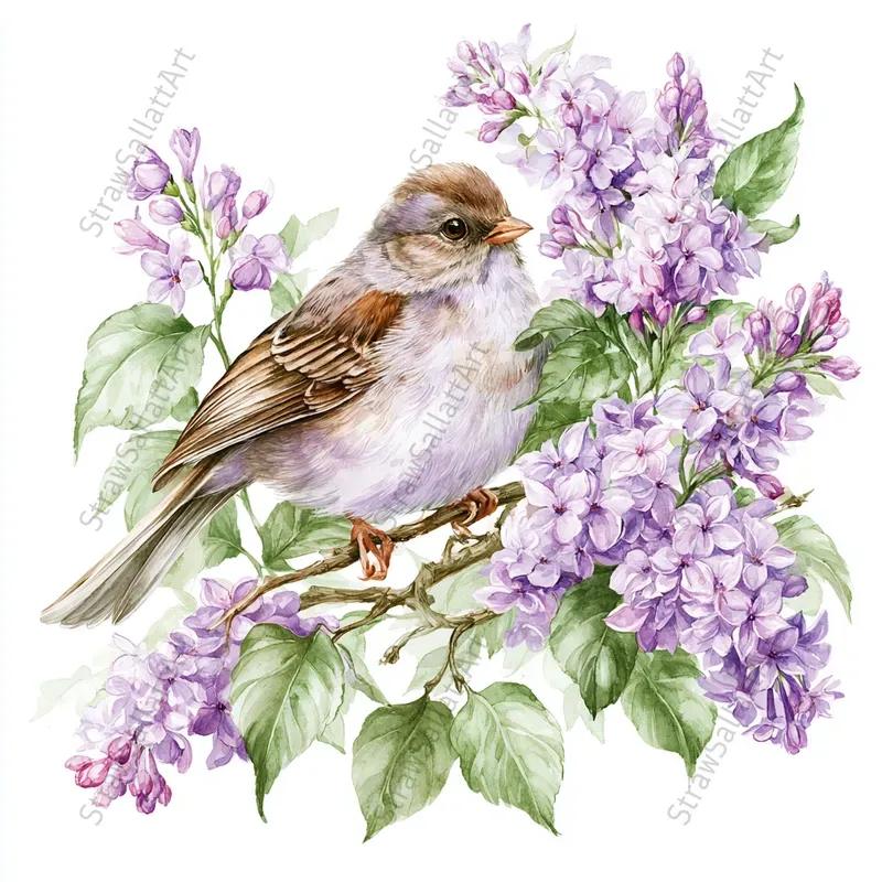 French Cottage Lilac Watercolor Clipart
