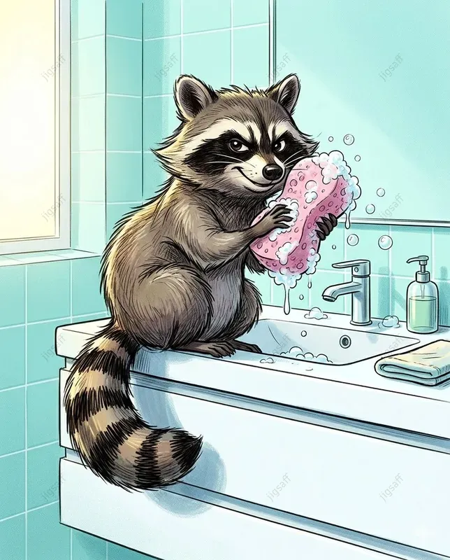 Whimsical Animal Bathroom Sketch Art