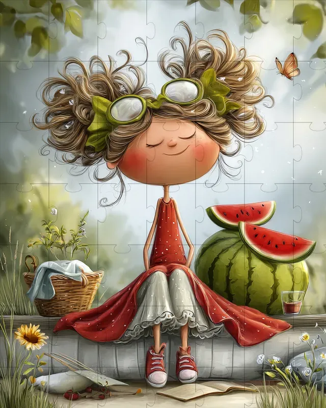 Patriotic Picnic Girl Watercolor Clipart