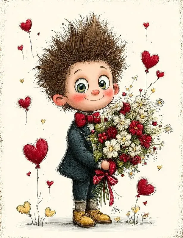 Whimsical Valentine Boy Storybook Clips