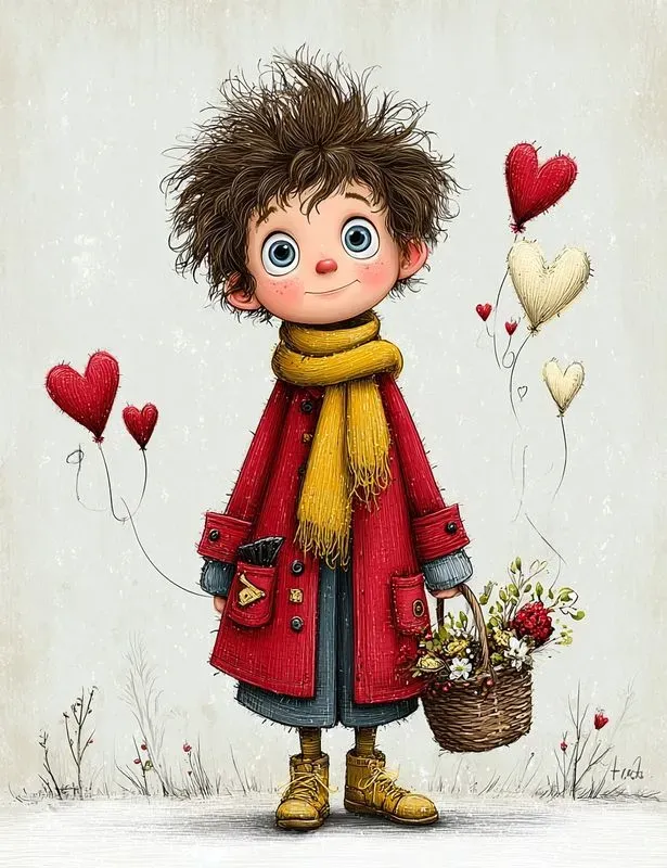 Whimsical Valentine Boy Storybook Clips