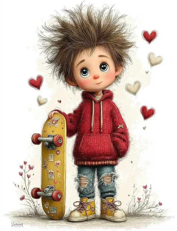 Whimsical Valentine Boy Storybook Clips