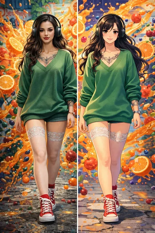 Real Vs Anime Split Composition Renders
