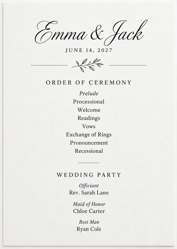 Wedding Ceremony Program Cards