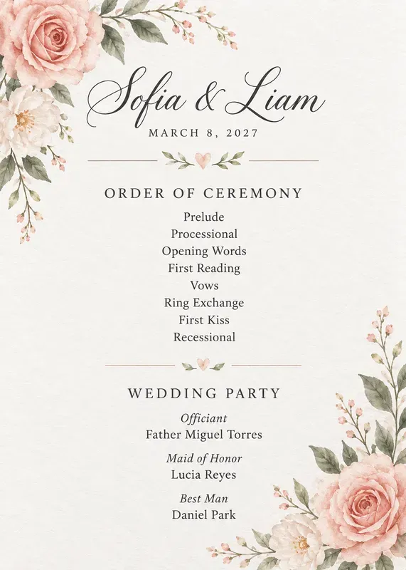 Wedding Ceremony Program Cards