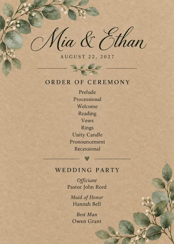 Wedding Ceremony Program Cards