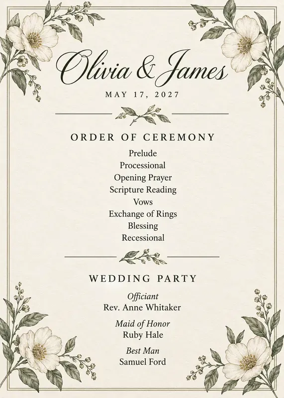 Wedding Ceremony Program Cards