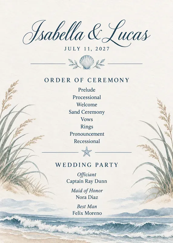Wedding Ceremony Program Cards