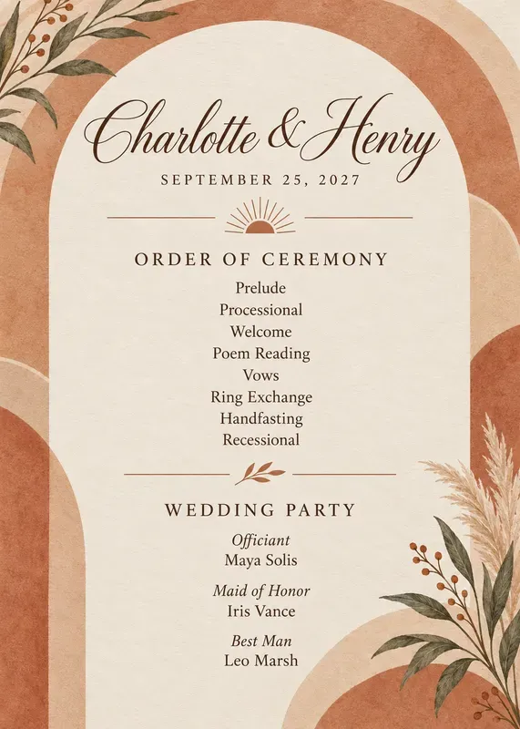Wedding Ceremony Program Cards