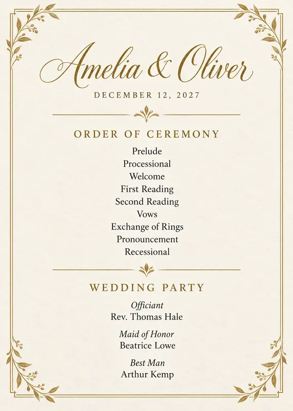 Wedding Ceremony Program Cards