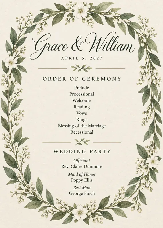 Wedding Ceremony Program Cards