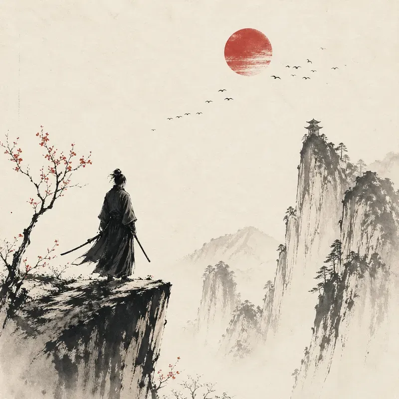 Zen Ink Landscape Lone Wanderers