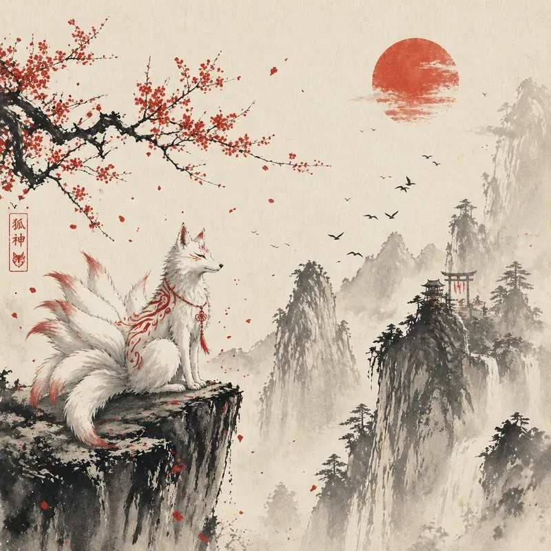 Zen Ink Landscape Lone Wanderers