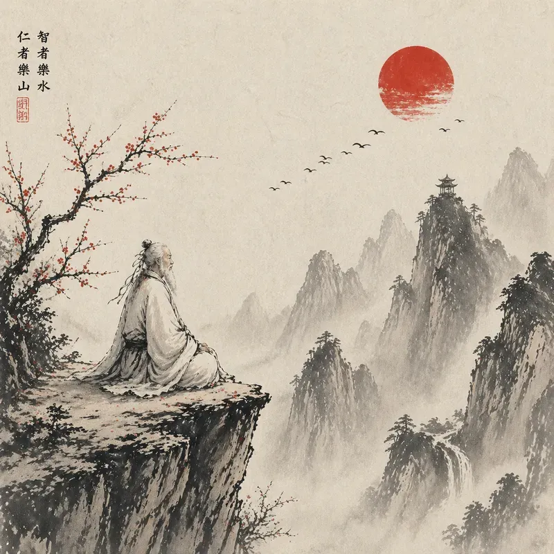 Zen Ink Landscape Lone Wanderers