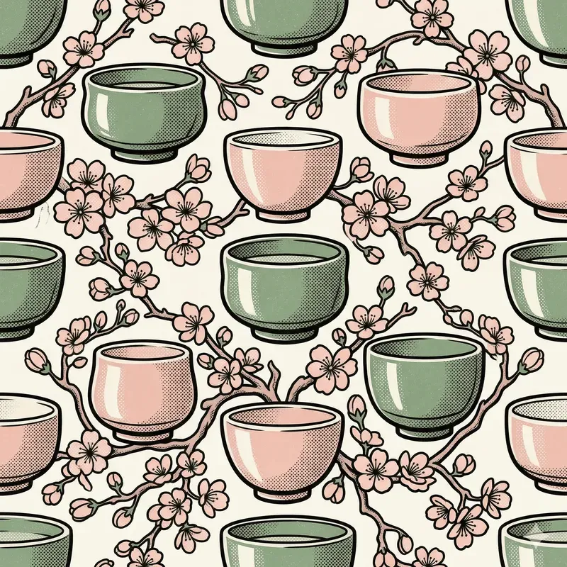 Retro Matcha Sakura Popart Patterns