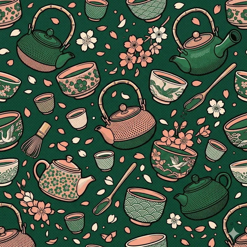Retro Matcha Sakura Popart Patterns