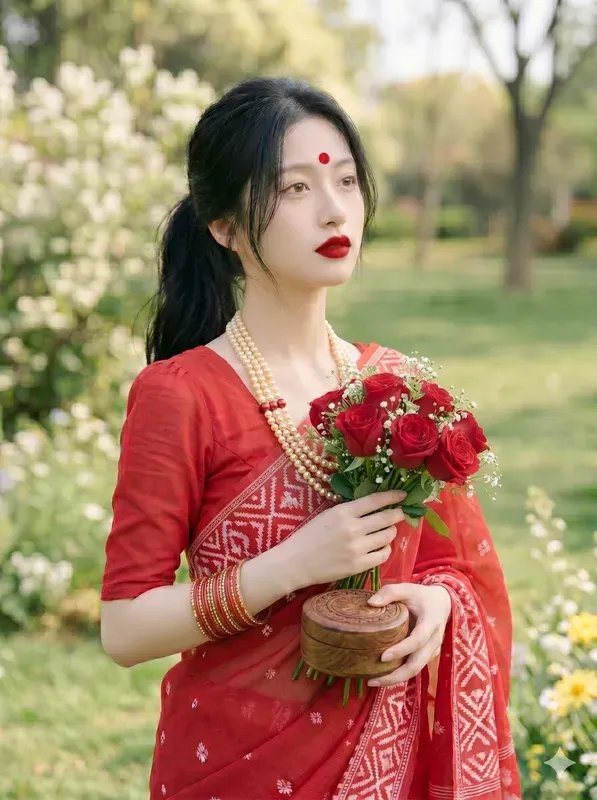 Traditional Bengali Women Red Sarees